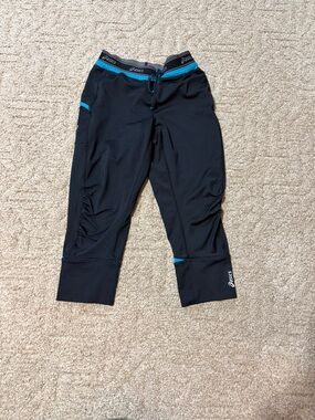 Asics Black Capri Leggings with Teal Trim